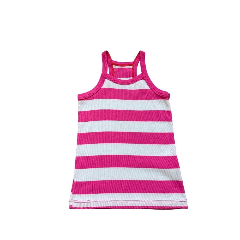 Girls XS 4-5 Faded Glory Pink White Stripe Sleeveless Racerback Ribbed Tank Top